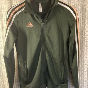 adidas Olive Green Track Jacket with Pink and White Sleeve Stripes